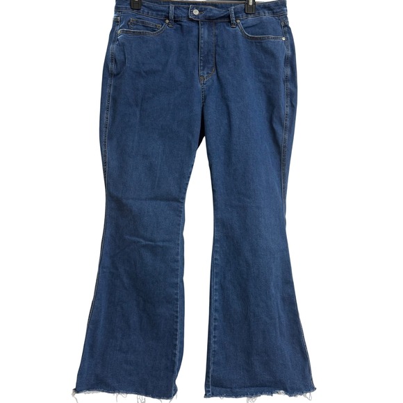 Judy Blue Los Angeles Denim - Judy Blue Womens Flare Jeans 18W Dark Wash Raw Hem Boho Y2K